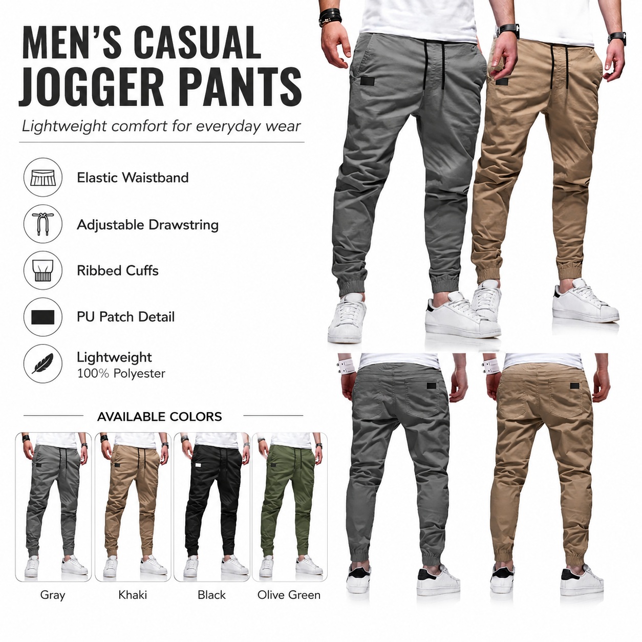 👖 50% OFF NOW! 🏃 Men's Casual Joggers – Drawstring Elastic Waist, Slim Fit & High Stretch – Perfect for All Seasons 🌧️