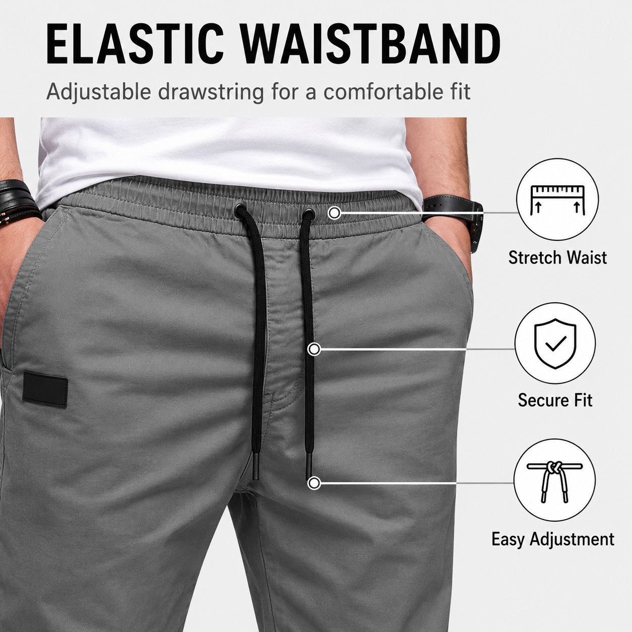 👖 50% OFF NOW! 🏃 Men's Casual Joggers – Drawstring Elastic Waist, Slim Fit & High Stretch – Perfect for All Seasons 🌧️