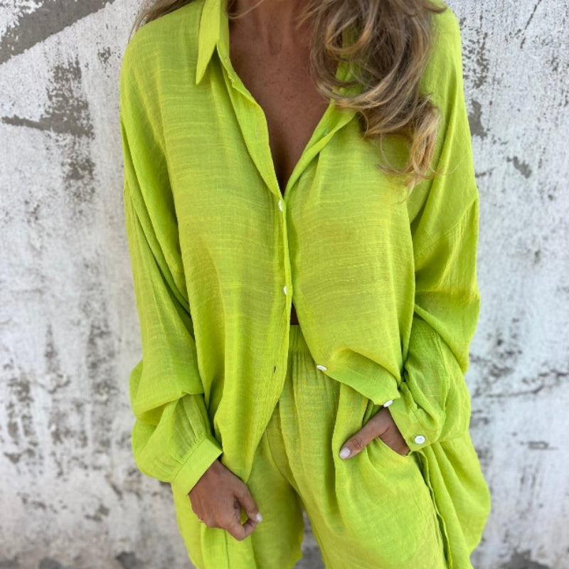 ✨Long Sleeve Shirt & Shorts Set: Women's Casual 2-Piece, Soft Fabric for All-Day Wear