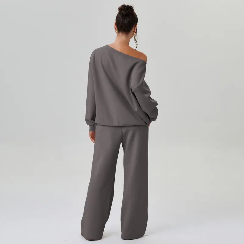 Casual Women's Co-Ord Set｜Loose Scoop Neck Top + Wide Leg Pants｜Comfortable Everyday Wear