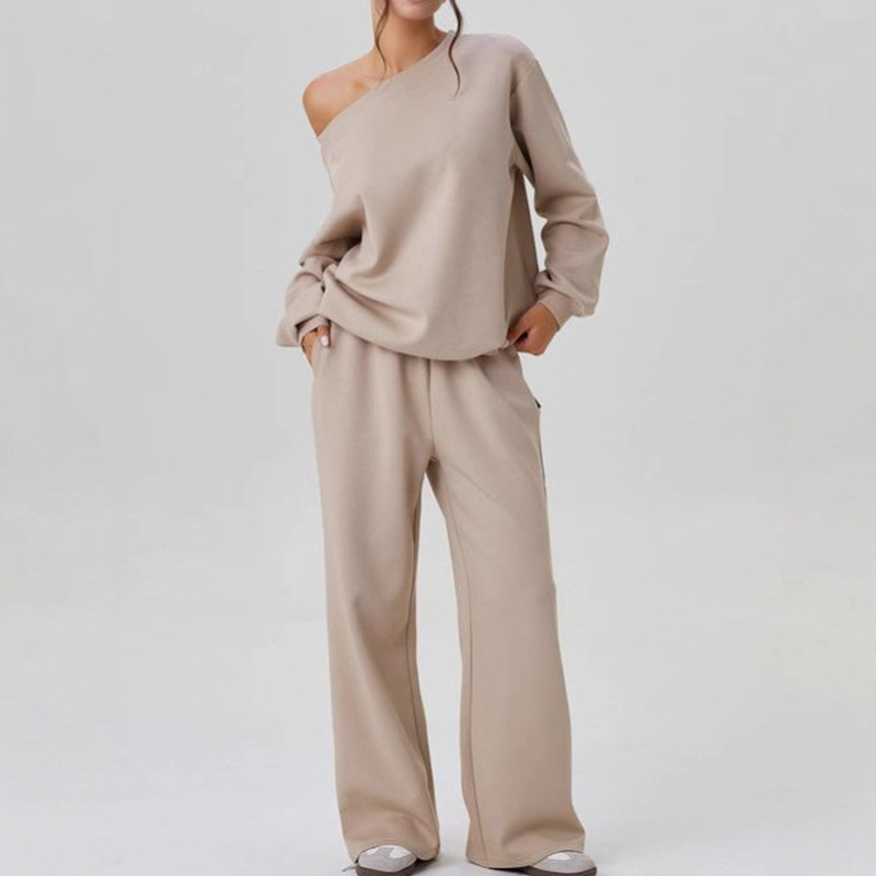 Casual Women's Co-Ord Set｜Loose Scoop Neck Top + Wide Leg Pants｜Comfortable Everyday Wear