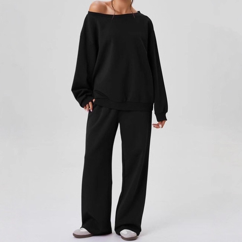 Casual Women's Co-Ord Set｜Loose Scoop Neck Top + Wide Leg Pants｜Comfortable Everyday Wear
