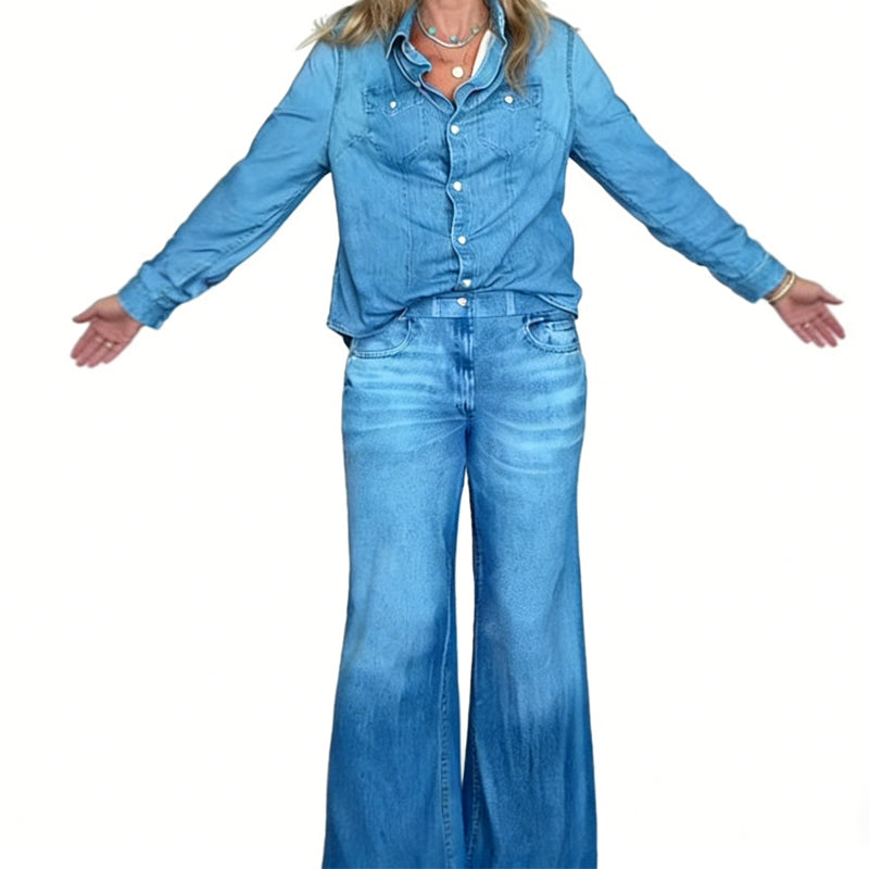 Women's Faux Denim Pajama 2-Piece Set